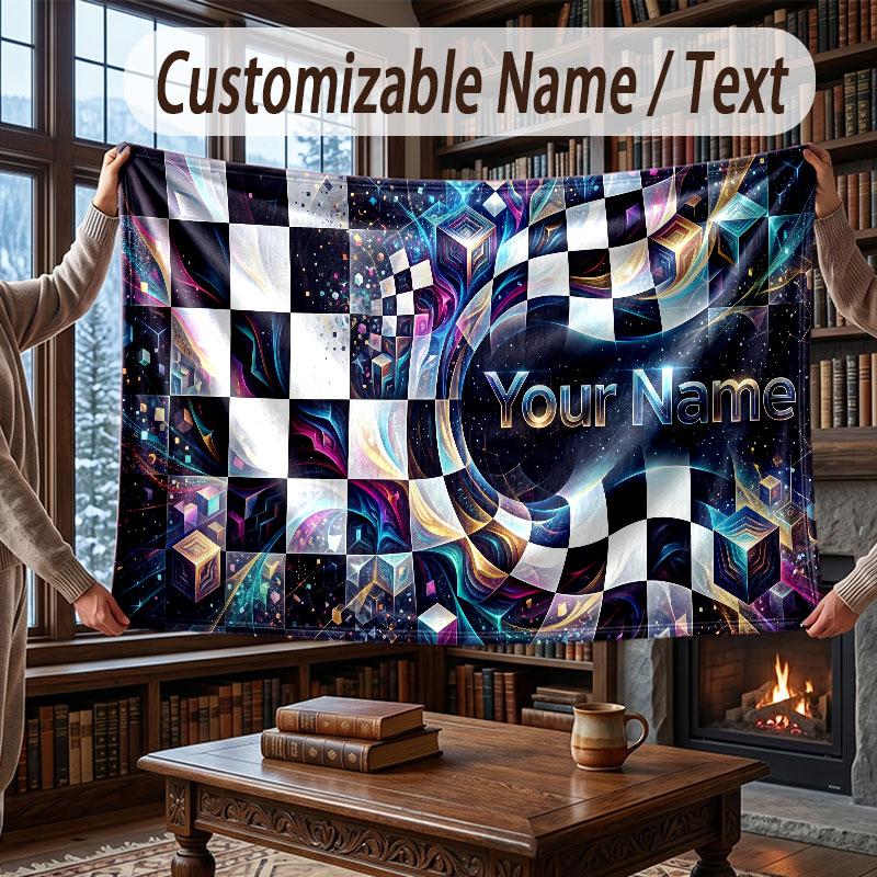 Space Cosmic Theme Throw Blanket Custom Name Text Personalized Blanket Soft Cozy Blanket for Home Sofa Bed