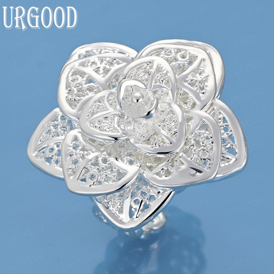 925 Sterling Silver Wedding Jewelry Flower Adjustable Ring