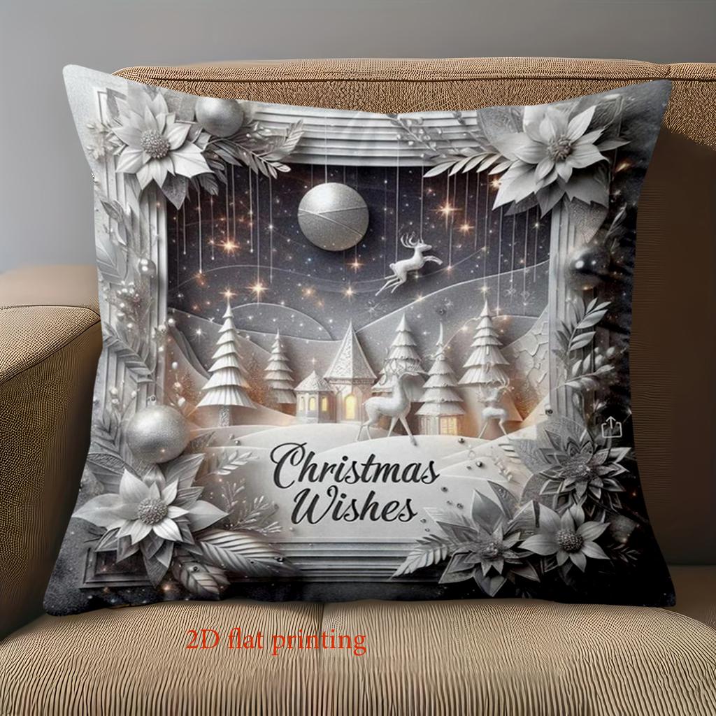 1 Pieces Christmas 2D Flat Printing Pillow With Holiday Scene Polyester pillowcase, sofa decorative cushion cov Headboard Pillow