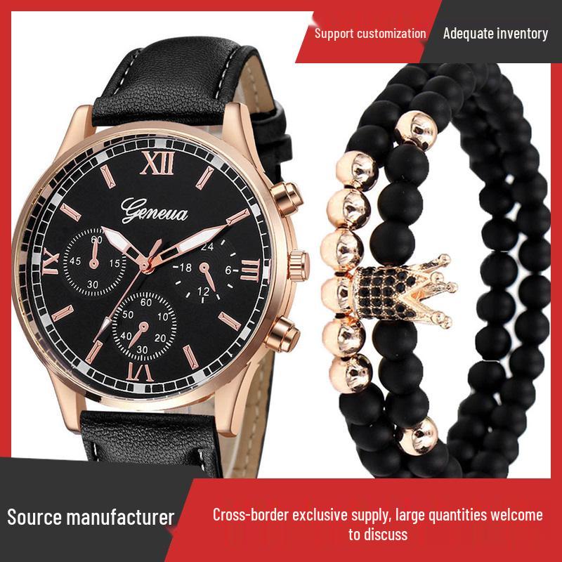 

Men s Fashion Quartz Watch & Bracelet Set – 3-Piece Fake Three-Eye Belt Design коричневий