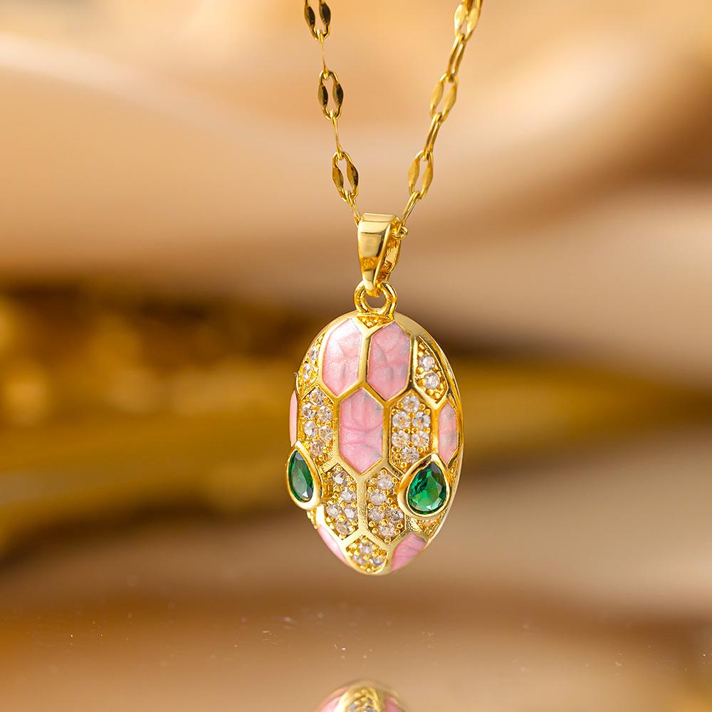 Female Pink Purple Greeen Blue Enamel Snake Animal Pendant Necklace Vintage Gold Color Wedding For Women