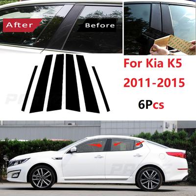 6PCS Glänzend Schwarz BC Säule Post Fenster Abdeckung Trim Auto Spiegel Mittleren Spalte Streifen Aufkleber Abdeckung Fit Für Kia k5