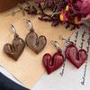 New Exaggerated Irregular Wine Red Heart Shaped Pendant Earrings for Women Vintage Personality Travel Party Jewelry Gifts