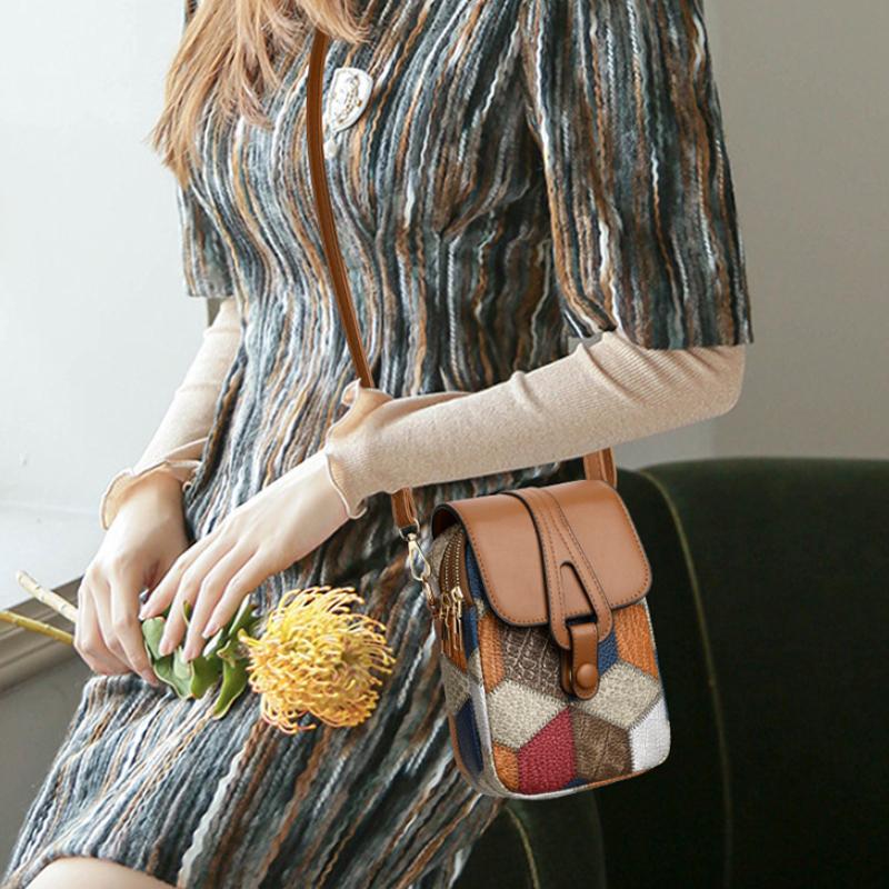 Mobile Phone Bag Messenger Bag for Women Multi-compartment Zipper Versatile Fashion Vertical Exquisite Soft Leather Small Bag