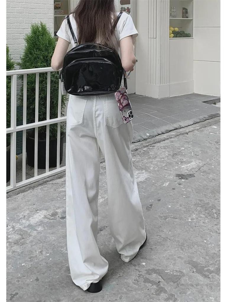 White High-Waist Loose Straight Leg Denim Trousers for Women - Summer 2024 Collection