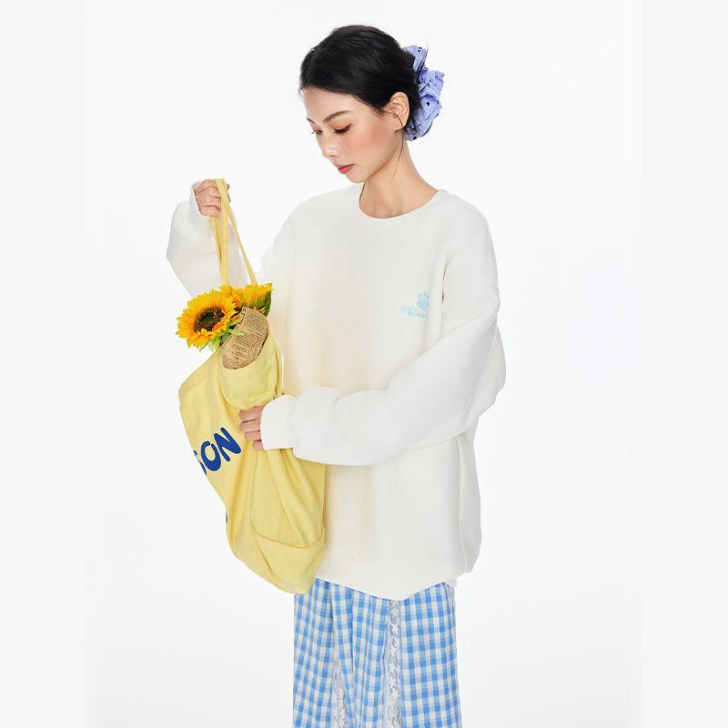 

Однотонная женская толстовка с длинным рукавом, круглым вырезом, свободного кроя, женский пуловер-худи, осенний новый трендовый топ в корейском стиле XL