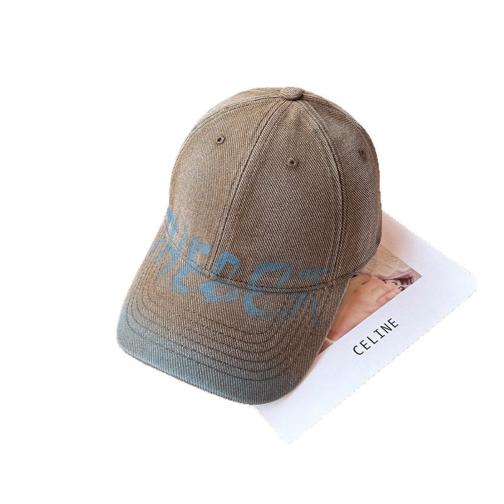 Retro washed old letter baseball cap female wide brim big head circumference showing face small soft top cap male