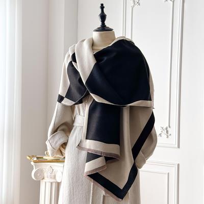 Brand Elegance Geometric Print Imitation Pashmina Shawl Warm, Soft, with Fringe, Suitable for Autumn and Winter Outdoor