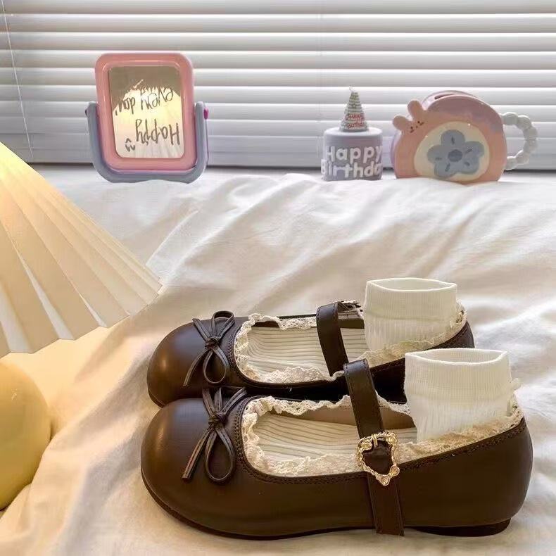 

Туфли-лодочки с круглым носком и ретро-бантом на плоской подошве, женские, новая весна 2025, черные, на мягкой подошве, Мэри Джейн 40 коричневый