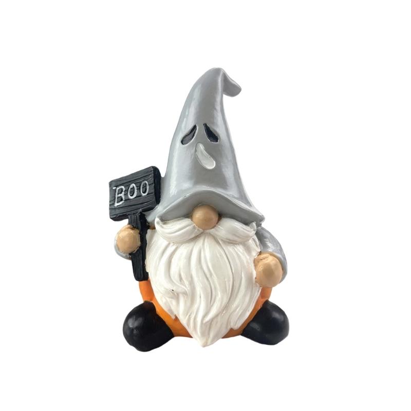 Halloween Pumpkin Gnomes with Witch Hat Miniature Ornament Resins Craft Figurine Ornament for Home Garden Decoration