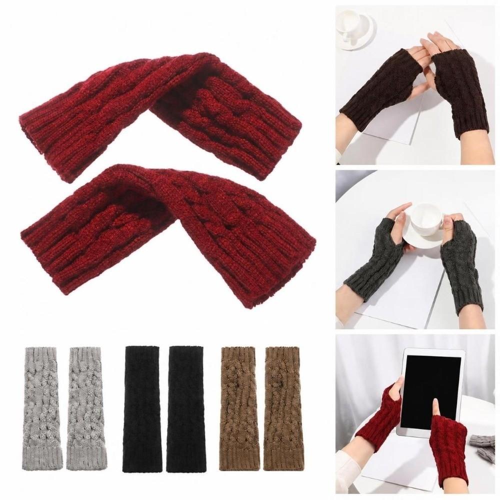 Arm Warmers Fingerless Gloves Thick Warm Fingerless  Mittens Winter Long Knitted Gloves