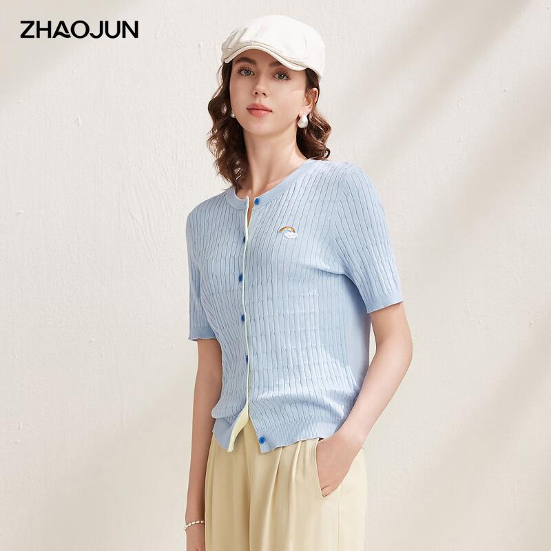 Zhaojun Women's Silk Blend Rainbow Embroidery Short Sleeve Cardigan