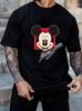 Casual Black T-shirt with Mickey Mouse Graphic - Short Sleeve