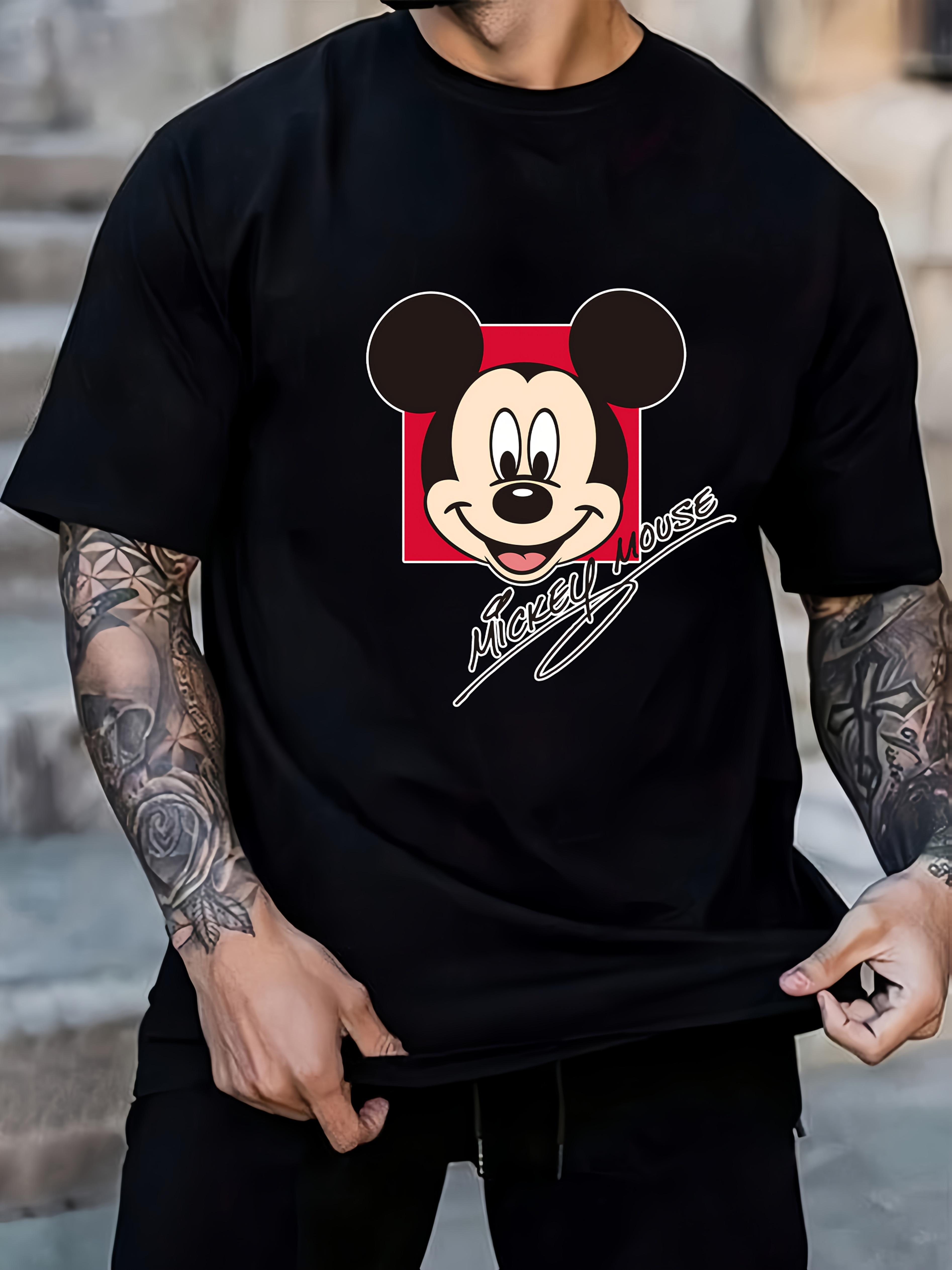 Casual Black T-shirt with Mickey Mouse Graphic - Short Sleeve XXL