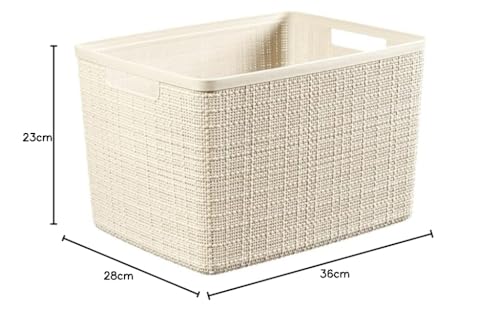 CURVER Großer Korb, Weiß, 20L, Jute, Wäschekorb, Stilvoll und Langlebig, Skandinavisches Design mit Leinenähnlicher Textur