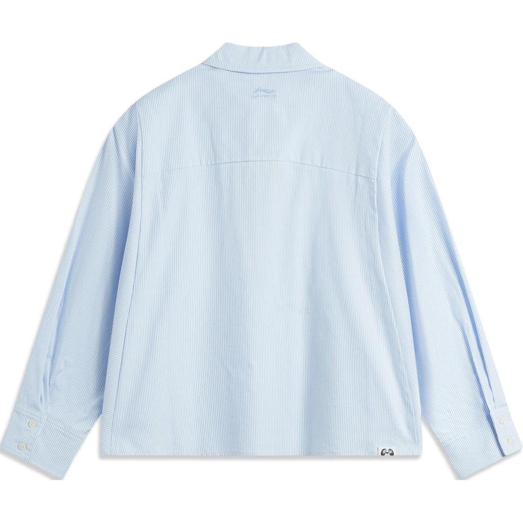 Li-Ning Striped Letter Button-Down Collar Long Sleeve Shirt Women Shirts Off-White New-Aurora-Blue ASHU548-3