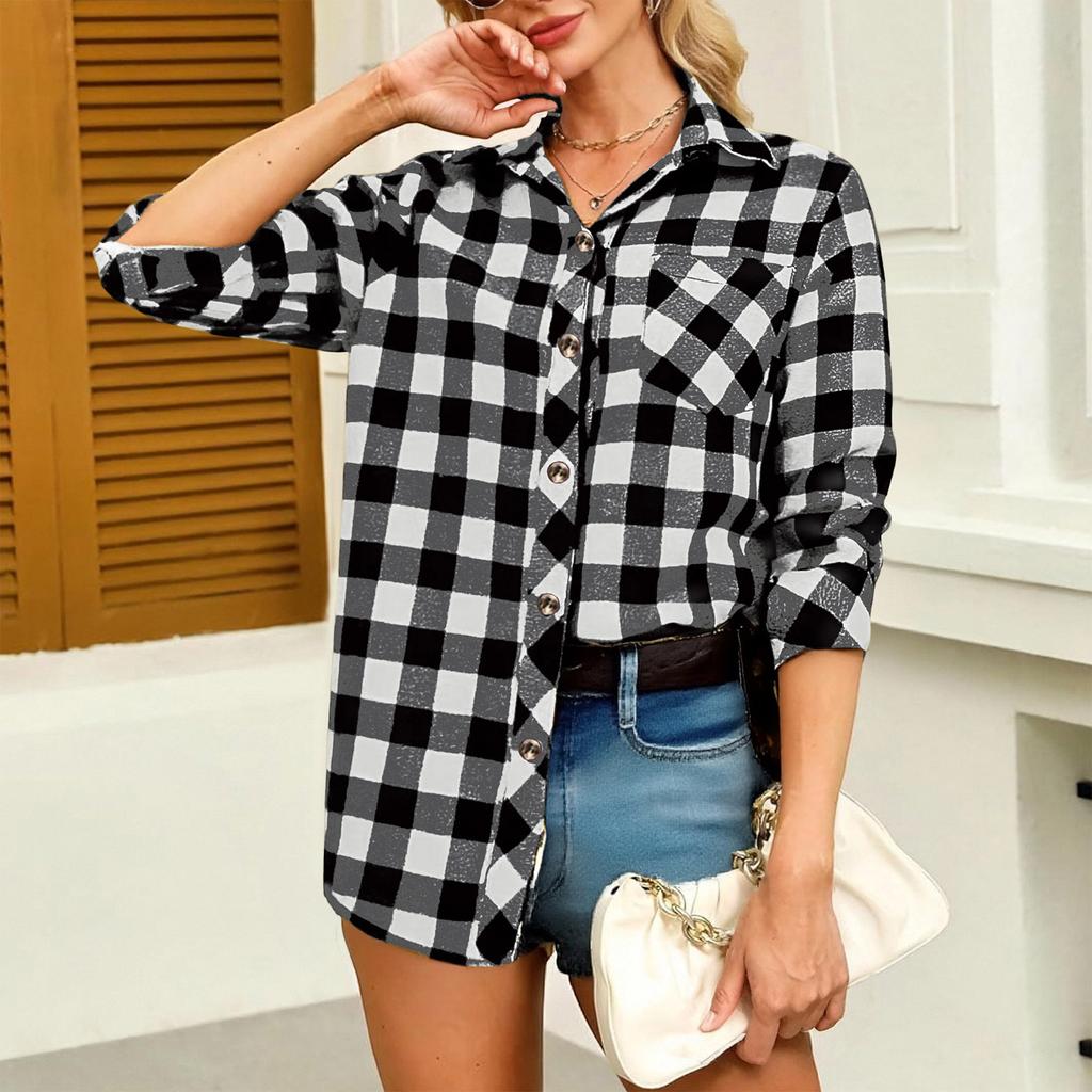 Women's Shirt Long Sleeve Buttons Up Jacke With Pocket