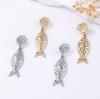Digadagu Metal Conch Fish Dangle Earrings New Women's Exaggerated Minimalist Design Zircon Accessories