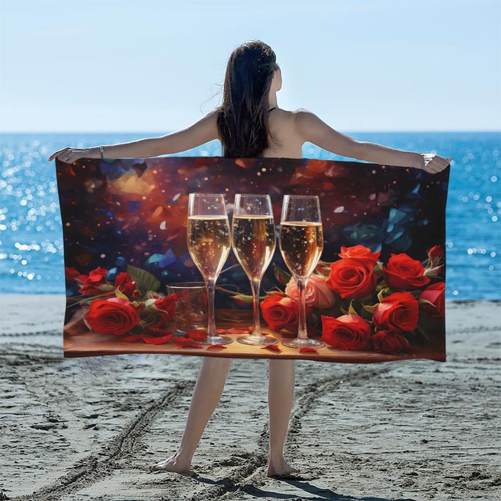 Skull Brightly Colored Flower Beach Towel, Large Microfiber Quick Dry Lightweight Pool Bath Towels Sand Free Beach Blanket for