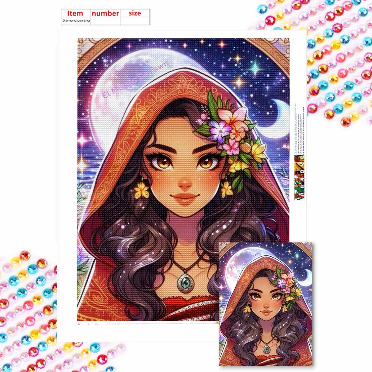 

5D Алмазная Живопись Сделай Сам Принцесса под Луной Полная Выкладка Стразы Мозаика Вышивка Изделия Ручной Работы Домашний Декор Подарок Round 20x30cm