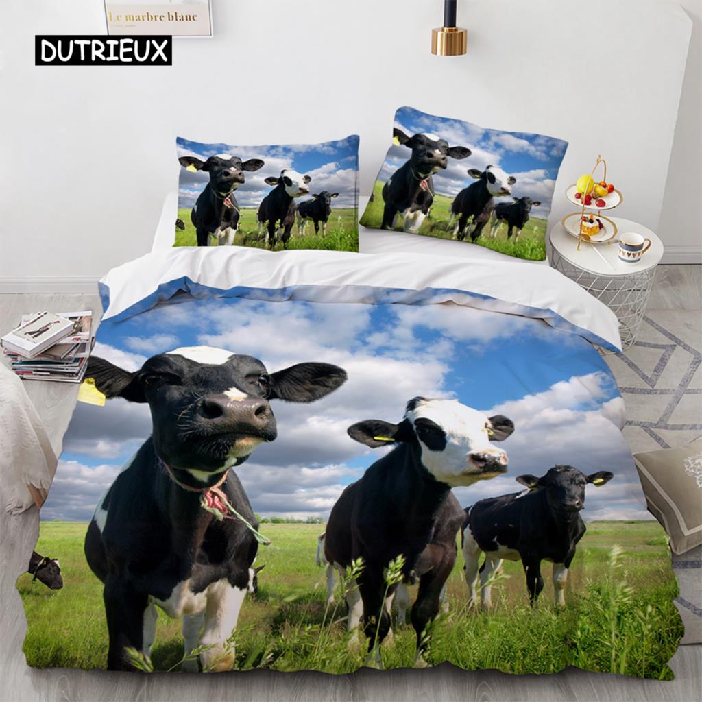 Highland Cattle Duvet Cover Set Funny Farm Animal Comforter Cover for Kids Boy Cow Mountain Meadow Queen Size 2/3pcs Quilt Cover