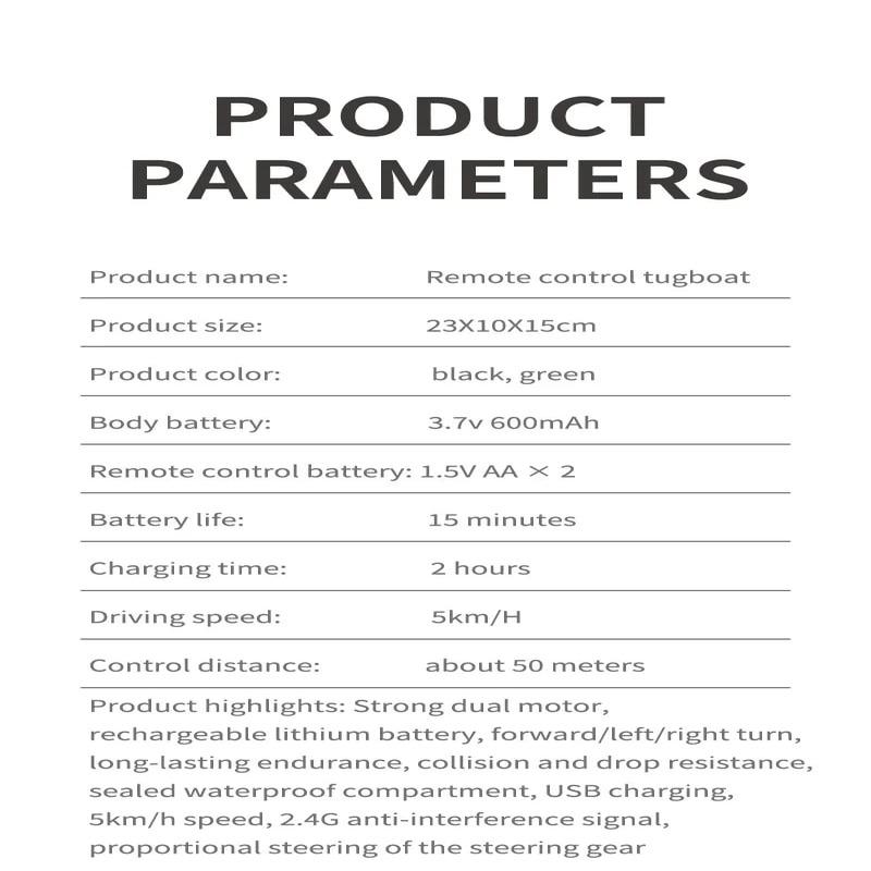 New RC Boat 2.4G Powerful Dual Motor Long Distance Wireless Power Remote Control Tugboat Model Suitable for Boys Gift Children's Toys