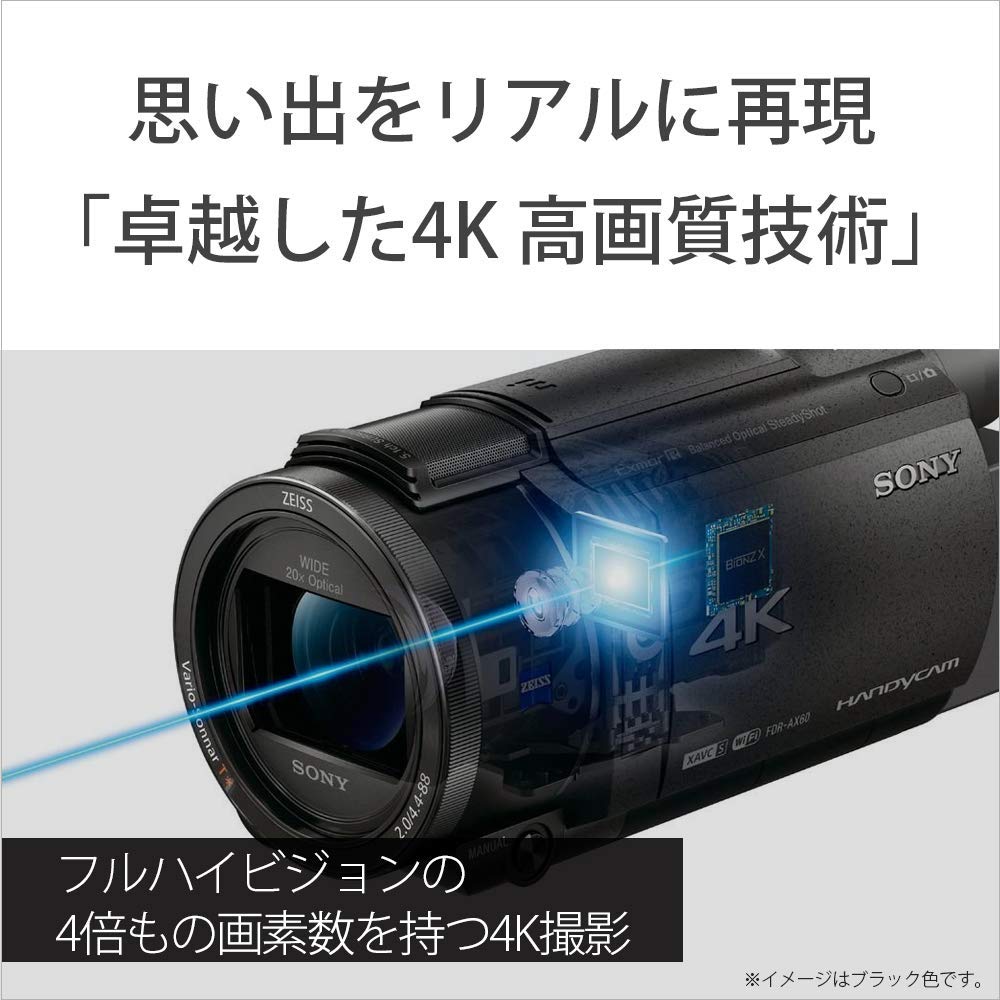 Sony 4K Video Camera Handycam Black Memory 64GB Optical Zoom 20x Spatial Optical Image Stabilization FDR-AX60 Built-in FDR-AX60