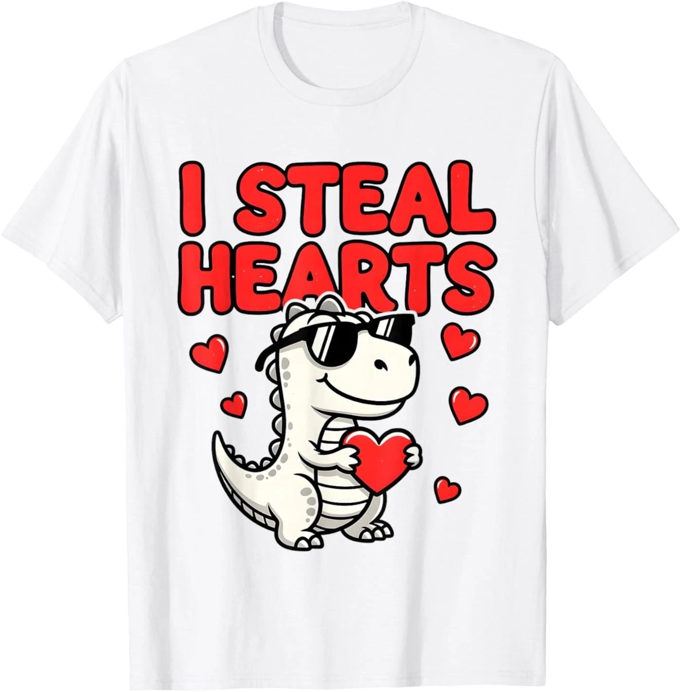 I Steal Hearts Dinosaur T-Rex Valentines Day T-Shirt M