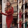 Neck Women V Long Sleeve Bodycon Sexy Dress Ladies Casual Evening Clubwear Party