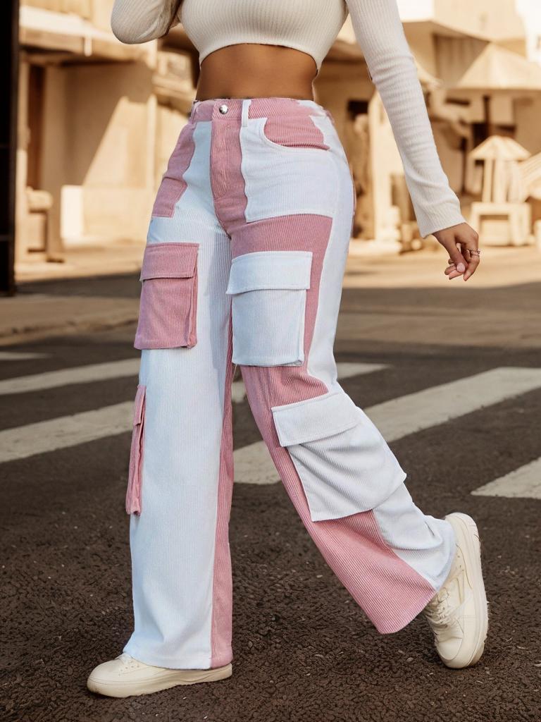 Rose Beauty A Fashionable And Personalized Street Style Patchwork Women's Pants