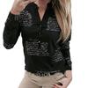 Women V Neck Letters Printing Button Long Sleeve T-Shirt Tops Blouse