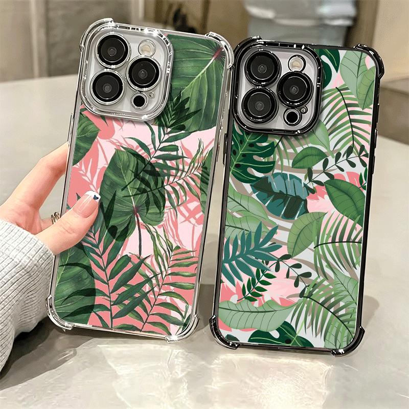 Summer Plants Green Leaf Soft Phone Case For iPhone 15 16 17 Air 14 Pro Max 16E Plus 13 12 Mini Plating Anti-Fall Fundas