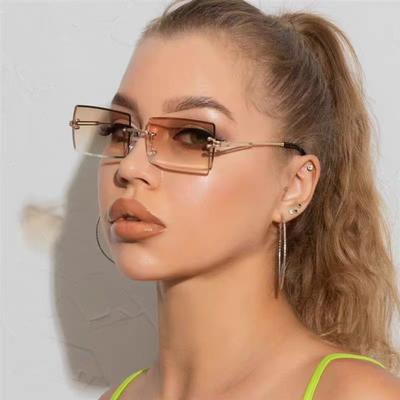 Square Shape Sunglasses For Women Rimless Cut Edge Anti-Glare Men Sun Glass European American Sunglasses Woman