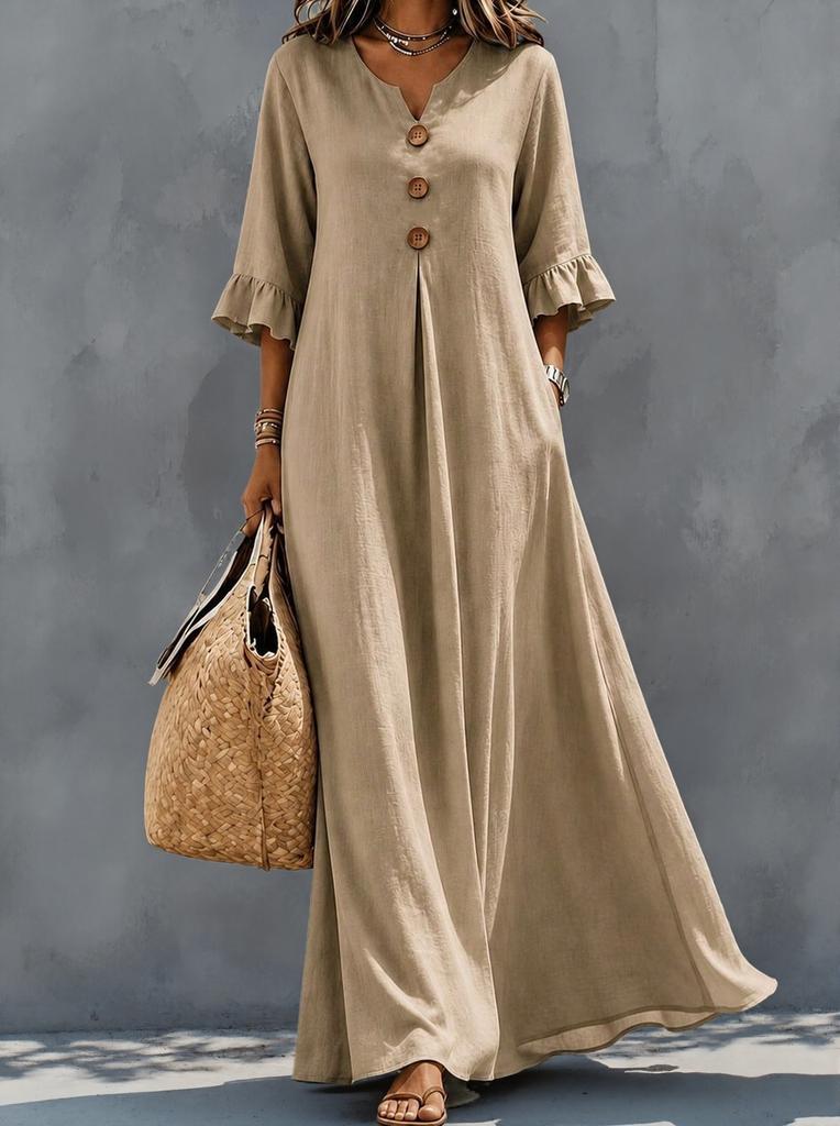 Women's autumn new solid color V-neck dress, fashionable temperament loose pendulum dress