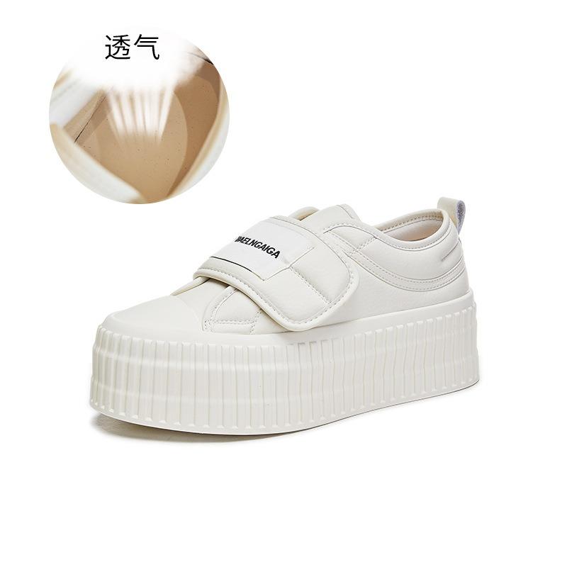 Leather Little White Shoes Women's Spring New Velcro Bread Shoes Women's Casual Muffin Shoes Thick-soled Heightening Women's Shoes