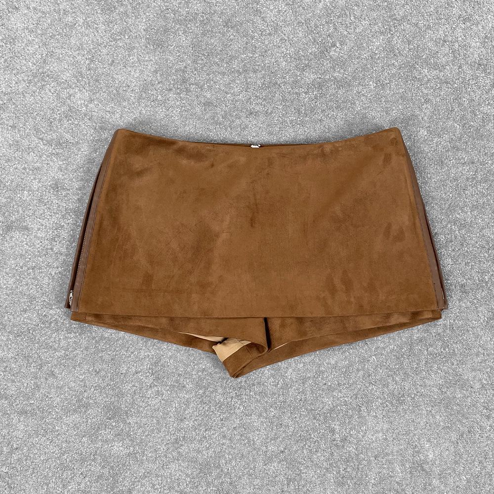 

Женский кожаный мини-скорт А-силуэта высокого качества с боковой молнией и двусторонней застежкой - Французский сексуальный стиль Medium