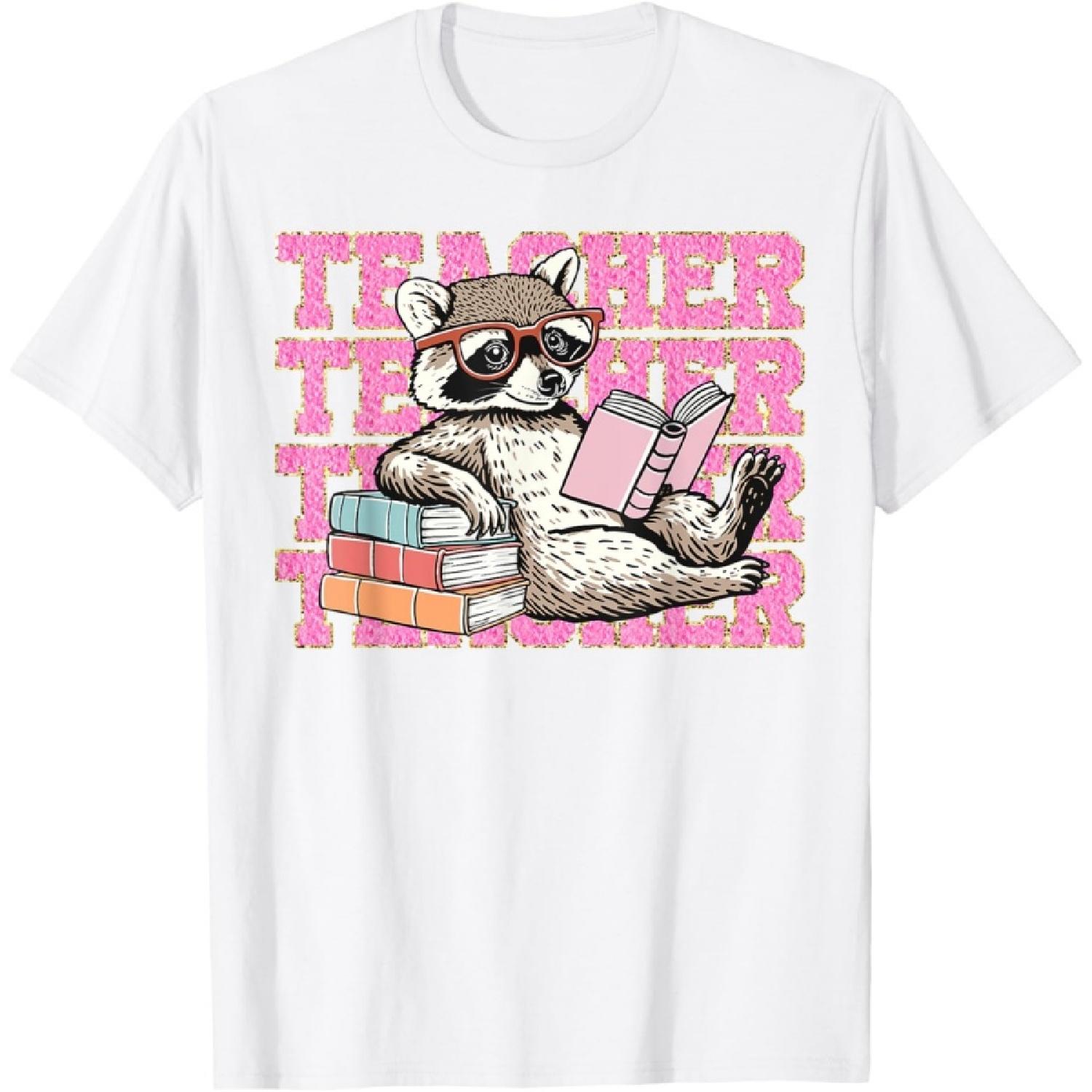 Teacher Back to School Funny Raccoon Retro School Teacher T-Shirt XXXXXL белый