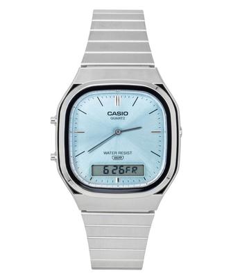Vintage Analog Digital Stainless Steel Light Blue Dial Quartz AQ-240E-2A Unisex Watch