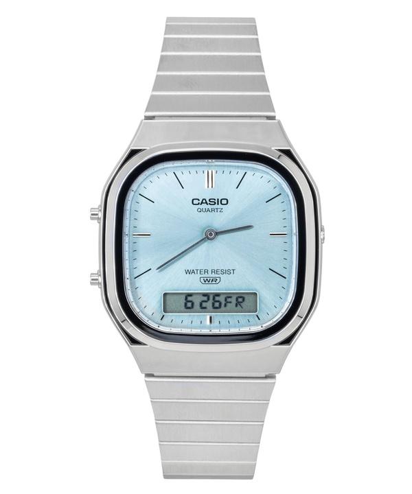 Casio Винтажные Аналогово-Цифровые Нержавеющая Сталь Светло-Голубой Циферблат Кварцевые AQ-240E-2A Унисекс Часы светло-синий