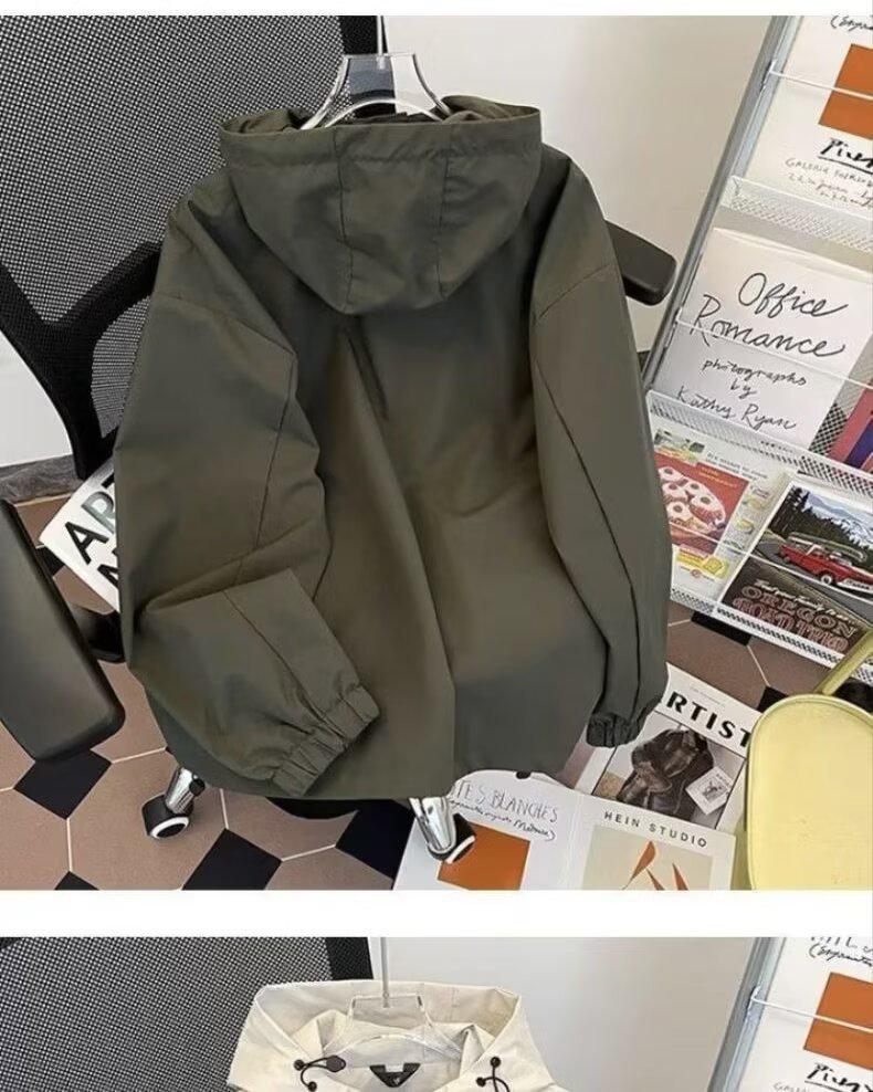 Men's Embroidered Hooded Windbreaker: Trendy, Casual, Waterproof Jacket for Spring and Autumn - Youth Sports Style with Sun Protection.