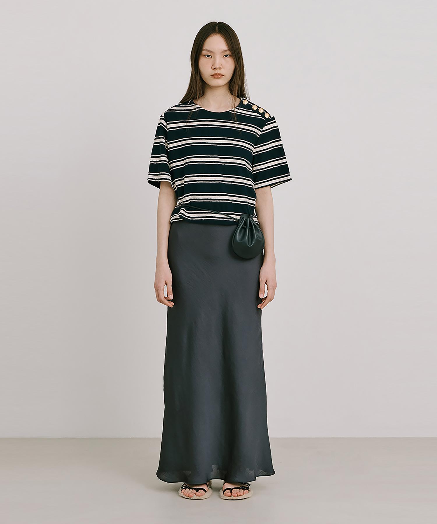Bundercammer Stripe Jacquard Knit Short Sleeve T-Shirt Navy M
