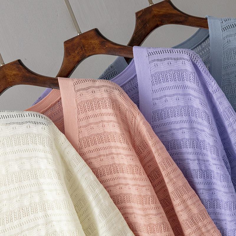 Dlouhý rukáv s výstřihem do V Dutý pulovr pro Femme Dámské Jednobarevné Knoflíček Tenké ledové šifonové halenky Košile Měkký a prodyšný úpletový top