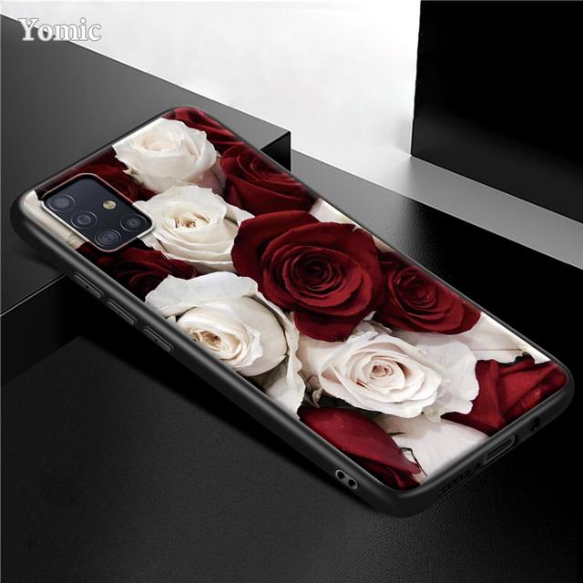 Husa cu flori roz trandafir pentru Samsung Galaxy S21 Ultra A51 A71 A52 A72 5g S20 Fe A50 A70 A41 A31 A30 A21s Tpu Husa telefon neagra Capa