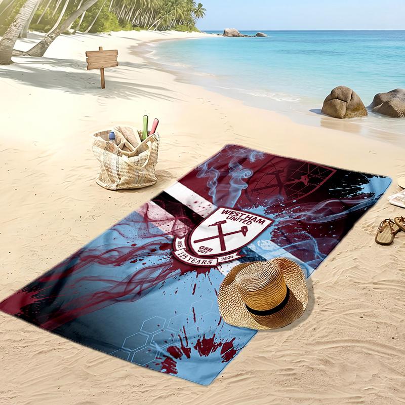 West Ham United Fußball-Print Strandtuch, Großes Weiches Schnelltrocknendes Handtuch für Strand Camping Schwimmen