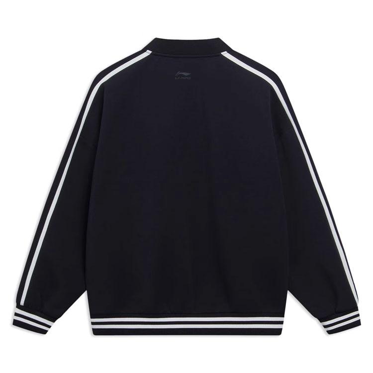 LiNing Sports Fashion Series Color Block Letter Baseball Collar Long Sleeve Jacket Unisex Jacket Black AWDU939-2