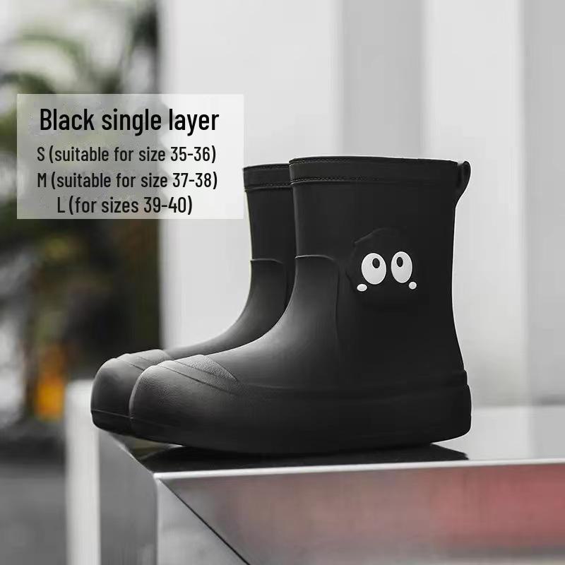 Women's Cute Korean Cartoon Non-Slip Waterproof Rain Boots with Velvet and Cotton for Warmth - Short Tube Outdoor Footwear