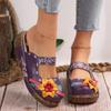 Women's Tribal Style Flower Platform Mules, Floral Print Wedge Heeled Clogs, Closed Toe Shoes