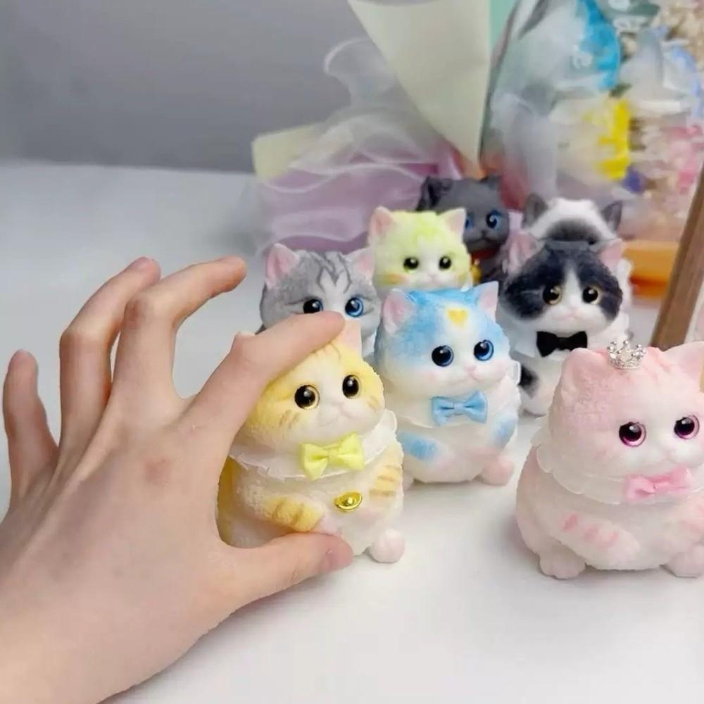 Slow Rebound Cat Fidget Toy with Flower Basket Cat Squishy Toy Aesthetic Cat Squeeze Toy Adult