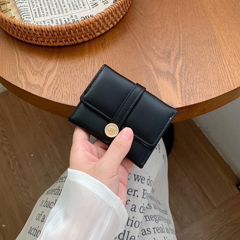 

Простой короткий женский кошелек маленький свежий и милый трехсложенный с цветочным принтом студенческий зажим для мелочи кардхолдер чёрный