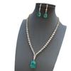 Necklace Female Color Treasure Bride Zircon Necklace Earrings Premium Jewelry Set Emerald Water Drop Pendant Jewelry Batch